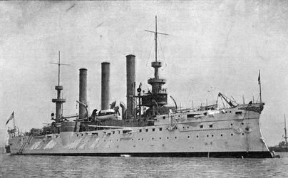 Das US-Schlachtschiff Brooklyn, das die Überreste von Lord Pauncefote nach England brachte, Illustration aus The Graphic, 19. Juli 1902